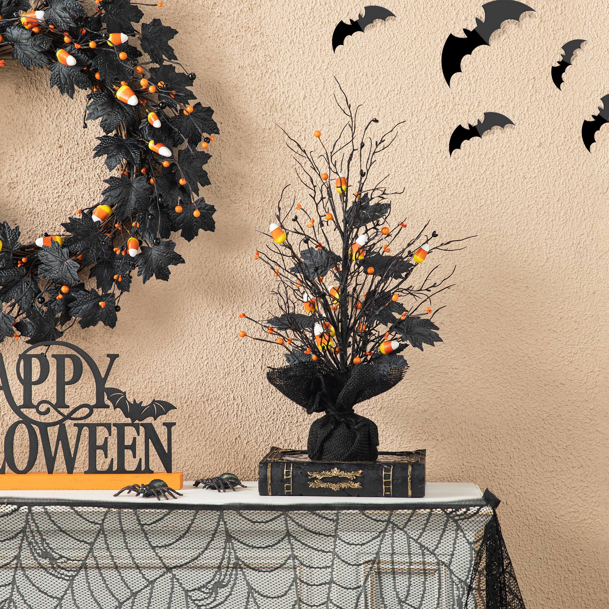 Glitzhome® 21" Lighted Halloween Candy Corn Berries Table Tree